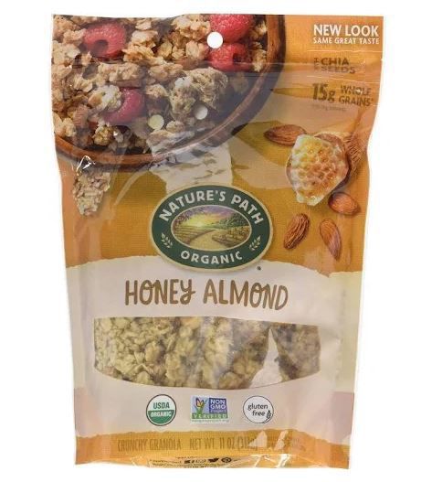 No glyphosate: Nature’s Path Organic Honey Almond granola